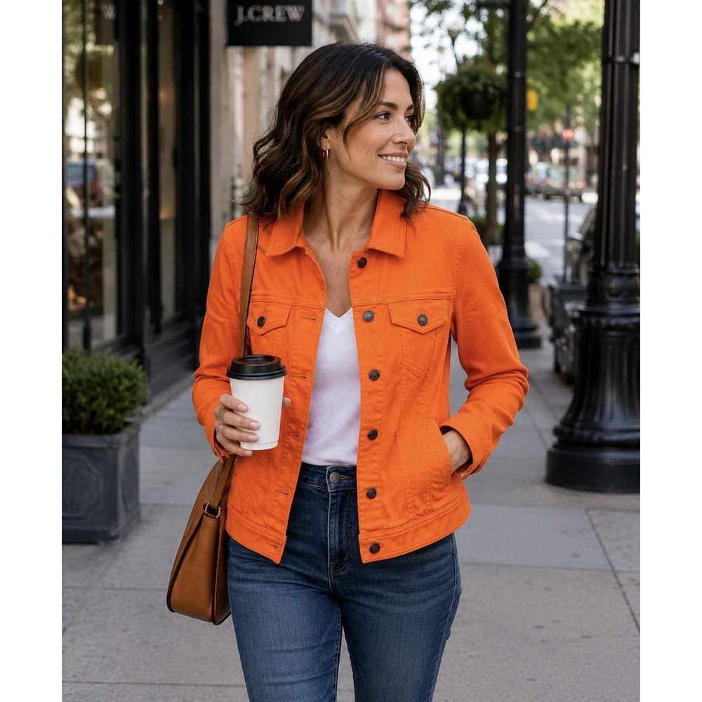 Talbots CLASSIC JEAN Denim JACKET Orange - Size P NWOT